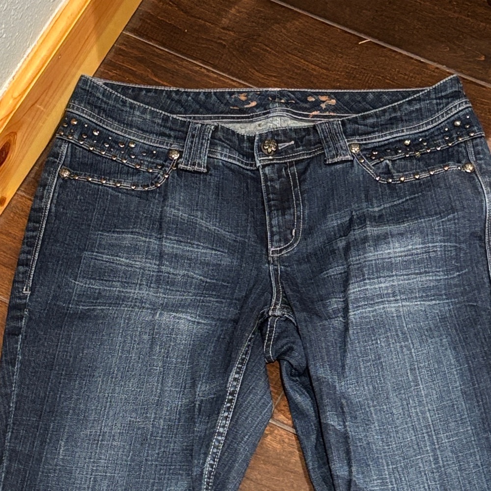 🫶🏼embellished Seven7 Women's Straight Leg Jeans - Dark Blue size 14 - Picture 3 of 11